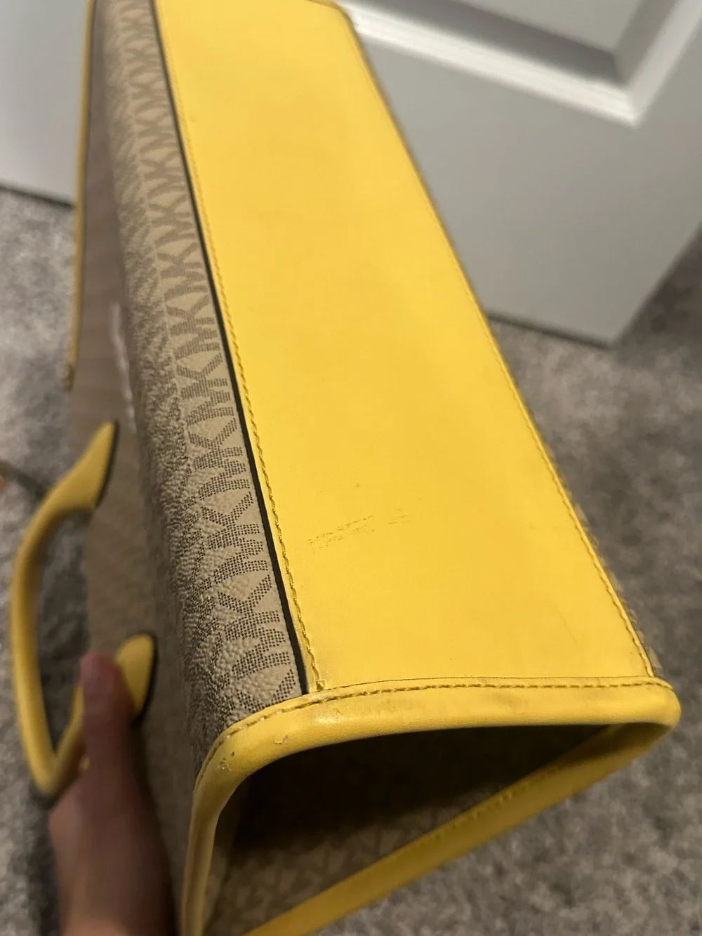 Michael Kors Brown Logo Tote with Yellow Trim